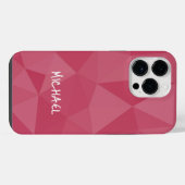 ローズピンクのライト幾何学メッシュパターン カスタムネーム iPhoneケース (裏面横)