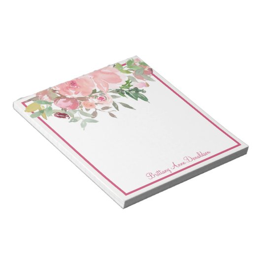 ローズピンクの水の色のフローラ名のパーソナライズ ノートパッド (アングル)
