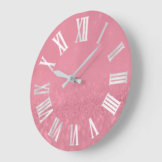 ローズピンクの灰色の銀製のグリッターの金属ローマのNumers ラージ壁時計 (傾斜)