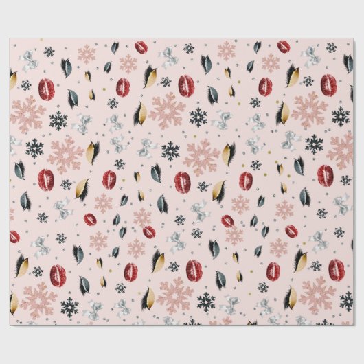 ローズピンクガーリー美しいメイクアップホリデークリスマス ラッピングペーパー (フラット)