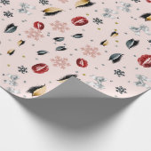 ローズピンクガーリー美しいメイクアップホリデークリスマス ラッピングペーパー (角)
