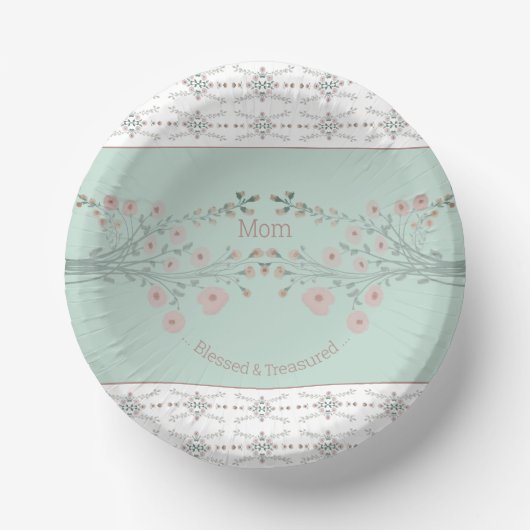 ローズピンクティール（緑がかった色）付きライトフローラ ペーパーボウル (正面)