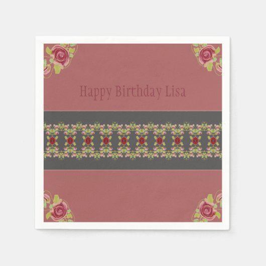 ローズピンクフローラ スタンダードカクテルナプキン (正面)