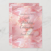 ローズピンク大理石 50歳の誕生日 招待状 (正面/裏面)