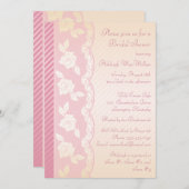 ローズピンク、アイボリーの花のレースのブライダルシャワーの招待 招待状 (正面/裏面)