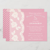 ローズピンク、アイボリーの花のレースのベビーシャワーの招待 招待状 (正面/裏面)