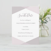 ローズピンク グレー ホワイト ヘキサゴン セーブザデート ウェディング 招待状 (スタンド正面)