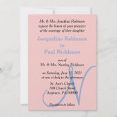 ローズピンク ブルー パステル モノグラム 招待状 (正面)