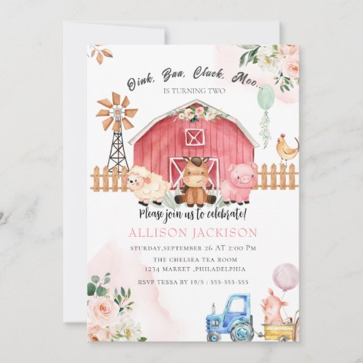 ローズファームの動物園 バースデーパーティー招待状 招待状 (正面)