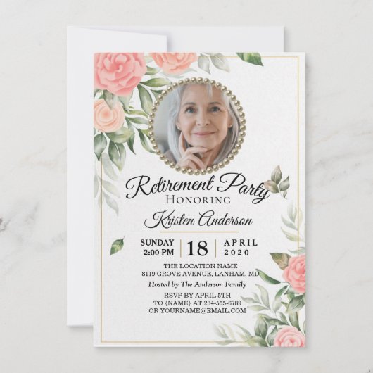 ローズフラワーズシック退職パーティの招待状 招待状 (正面)