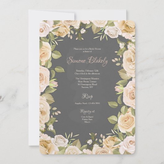 ローズフレーム手描き招待状 招待状 (正面)