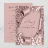ローズフレーム ウェディング グリッター ブライダル 招待状 (正面/裏面)