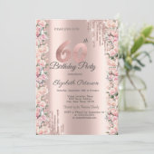 ローズフレーム ドリップ ローズゴールド 60歳の誕生日   招待状 (スタンド正面)