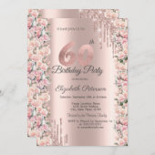 ローズフレーム ドリップ ローズゴールド 60歳の誕生日   招待状 (正面/裏面)