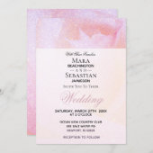 ~ローズブドバラフェイクグリッターピーチピンク結婚ズ 招待状 (正面/裏面)