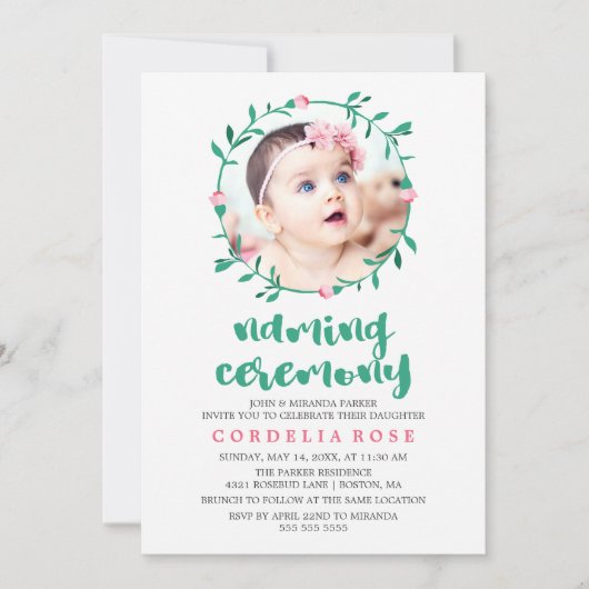 ローズブドリース |ピンクとグリーンの命名式 招待状 (正面)