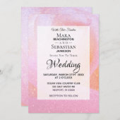 *~*ローズブフェイクドグリッターピンクピーチ結婚ズ 招待状 (正面/裏面)