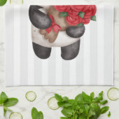 ローズブーケが施された可愛いパンダストライプベア キッチンタオル (折り畳み)