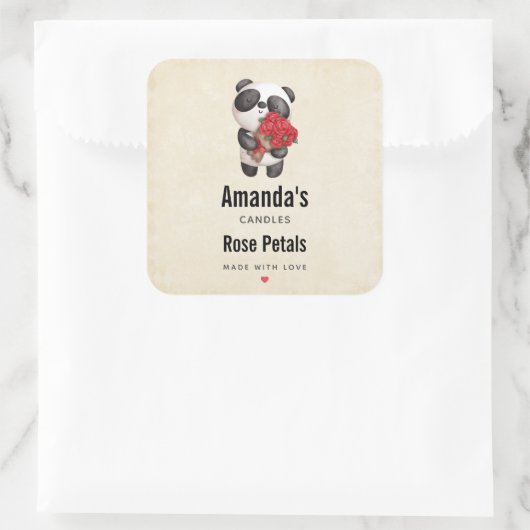 ローズブーケのロウソクや石鹸が入ったかわいいパンダ スクエアシール (バッグ)