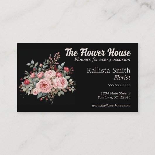 ローズブーケオンブラックフローリストフローラデザイナー 名刺 (正面)