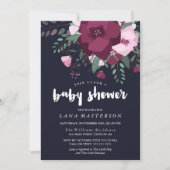 ローズブーケダークブルーベビーシャワー 招待状 (正面)