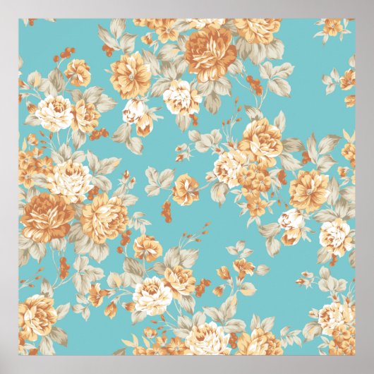 ローズブーケデザインホワイトバとのシームレスなパターン ポスター (正面)