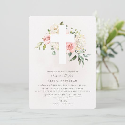 ローズブーケバプテスマ《キリスト教》洗礼式や命名式招待状 招待状 (スタンド正面)