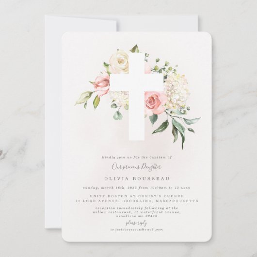 ローズブーケバプテスマ《キリスト教》洗礼式や命名式招待状 招待状 (正面)
