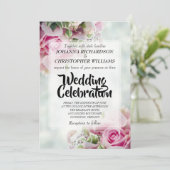 ローズブーケピンクパステルフローラ結婚式招待状 招待状 (スタンド正面)