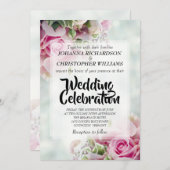 ローズブーケピンクパステルフローラ結婚式招待状 招待状 (正面/裏面)