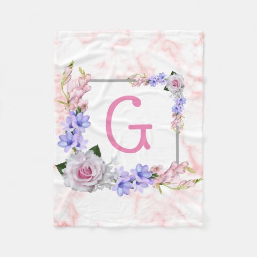 ローズブーケピンクモノグラム フリースブランケット (正面)