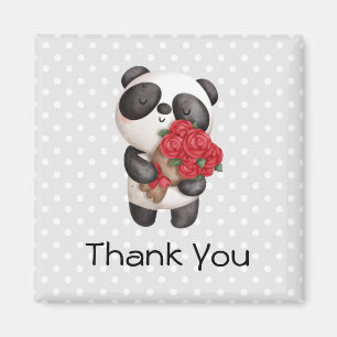 ローズブーケ付きキュートなパンダベア マグネット