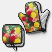 ローズブーケ絵を描のバラオリジナルフラワーアート 鍋つかみ&鍋敷きセット (正面/裏面)