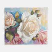 ローズブーケ絵画スデザイン フリースブランケット (正面(横))