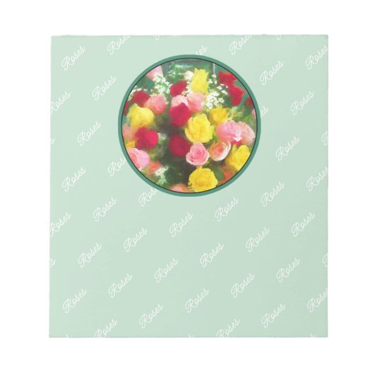 ローズブーケ絵画ーズ – かわいいオリジナルフラワーアート ノートパッド (正面)