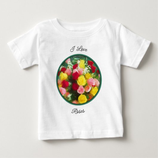 ローズブーケ絵画ーズ – かわいいオリジナルフラワーアート ベビーTシャツ (正面)