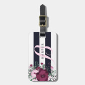 ローズブーケ&ネイビーストライプ名前をカスタムする ラゲッジタグ (正面縦)