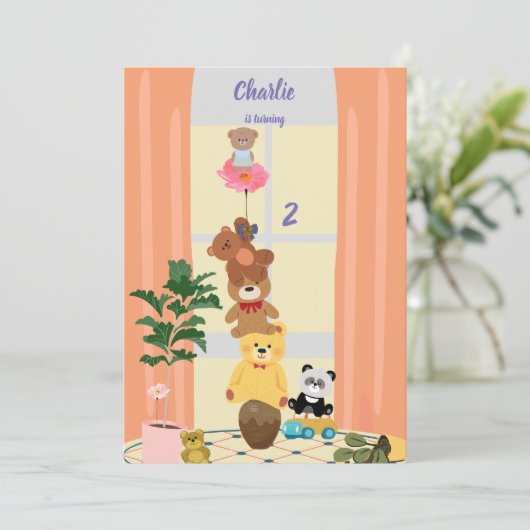 ローズベイビーベアの誕生日 招待状 (スタンド正面)