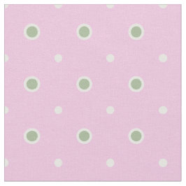 ローズポシーグリーンとホワイト水玉模様オンピンク生地 ファブリック