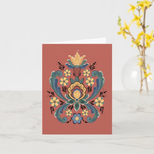 ローズマリングの赤と金ゴールドグリーティングカード カード (黄色い花)