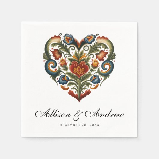 ローズマリングハート |ノルウェーフォークアート スタンダードカクテルナプキン (正面)