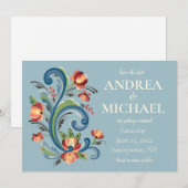 ローズマリング ブルーとレッドの結婚式前日譚招待状 招待状 (正面/裏面)