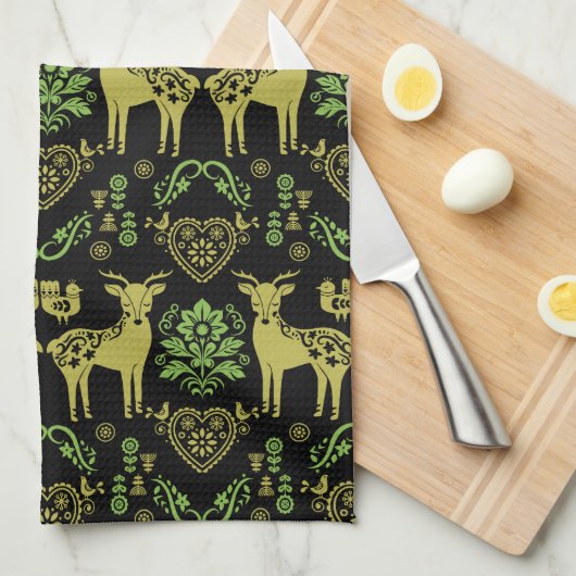 ローズマリンノルウェーフォークアート キッチンタオル (四つ折り)