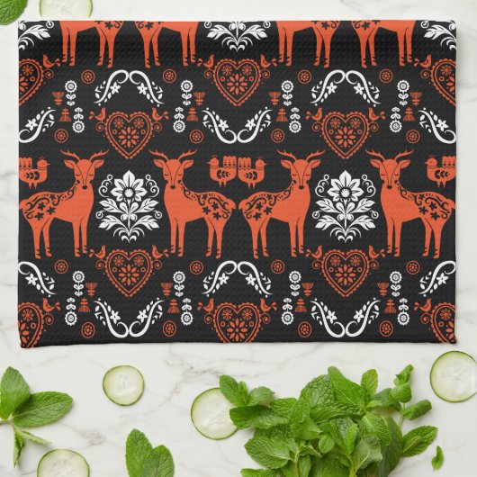 ローズマリンノルウェーフォークアート キッチンタオル (折り畳み)