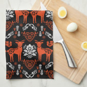 ローズマリンノルウェーフォークアート キッチンタオル (四つ折り)
