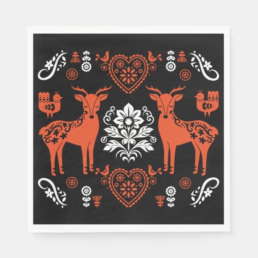 ローズマリンノルウェーフォークアート スタンダードランチョンナプキン (正面)