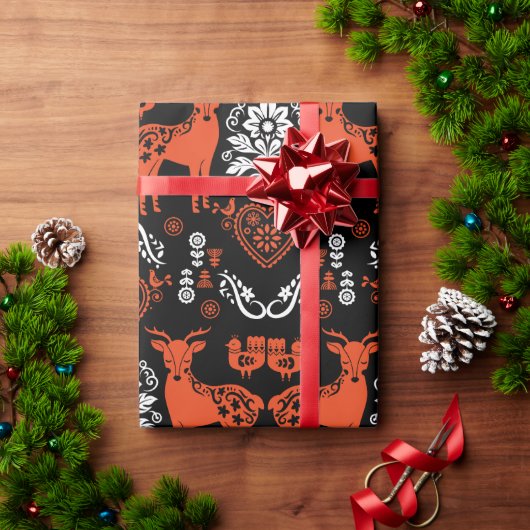 ローズマリンノルウェーフォークアート ラッピングペーパー (クリスマスギフト)