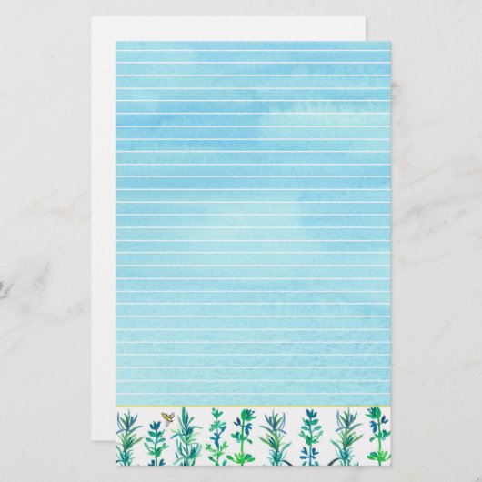 ローズマリータイムのハーブ蜜蜂ブルーライン 便箋 (正面/裏面)