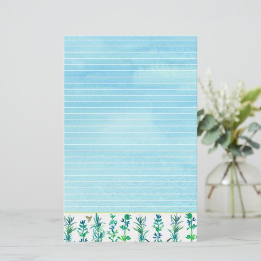 ローズマリータイムのハーブ蜜蜂ブルーライン 便箋 (スタンド正面)