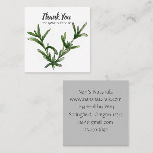 ローズマリーハーブプラントご購入ありがとうございます スクエア名刺 (正面/裏面)